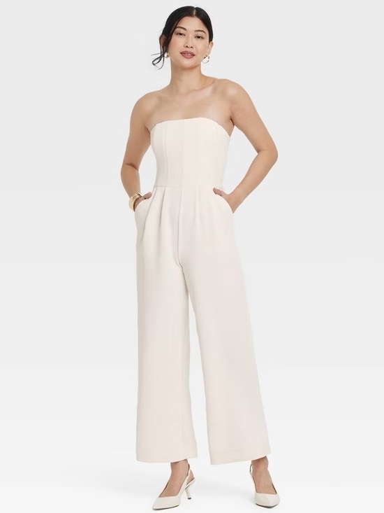 Pants - A New Day Women’s Strapless Jumpsuit Size Small Cream Wide Leg NWT